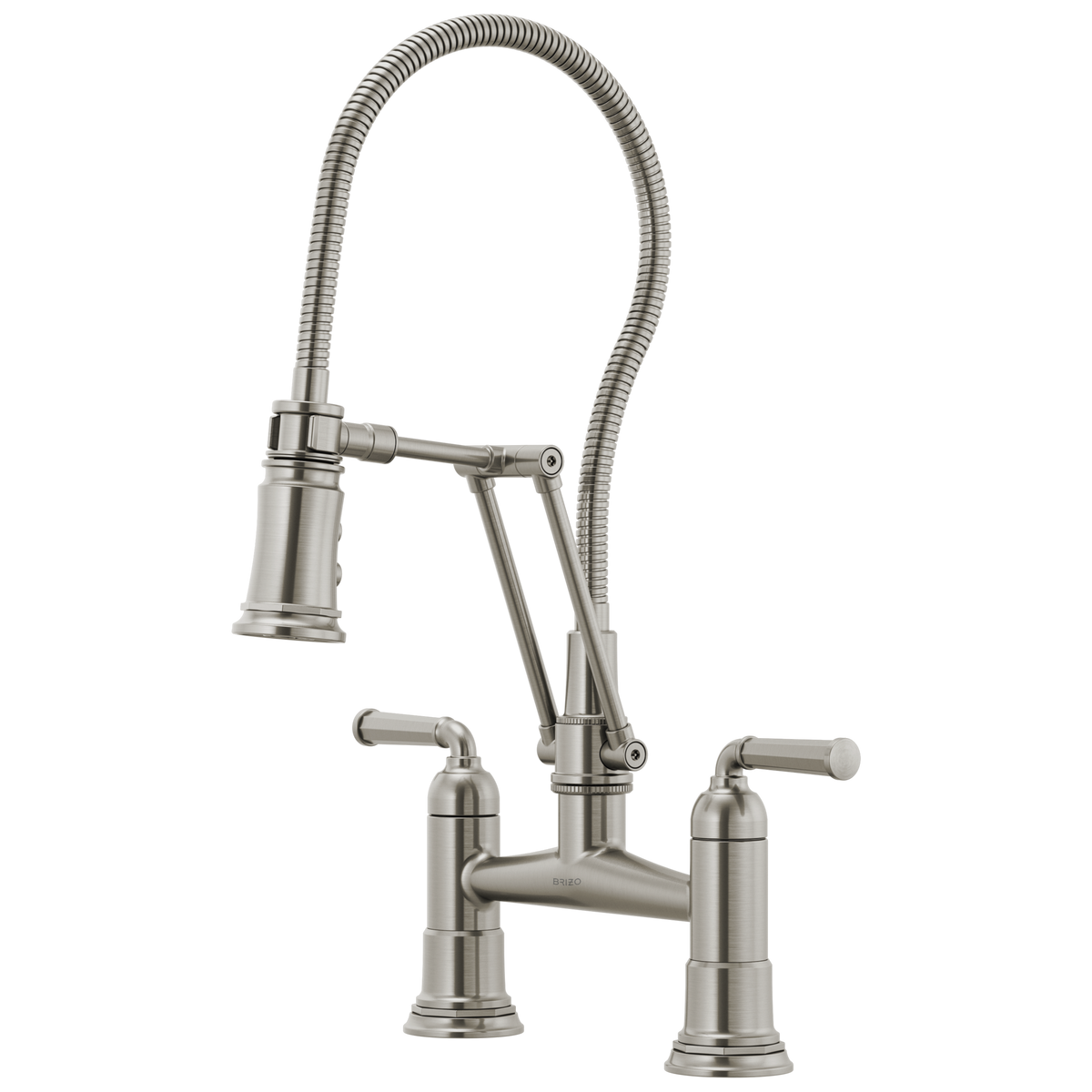 TWO HANDLE ARTICULATING BRIDGE FAUCET WITH FINISHED HOSE