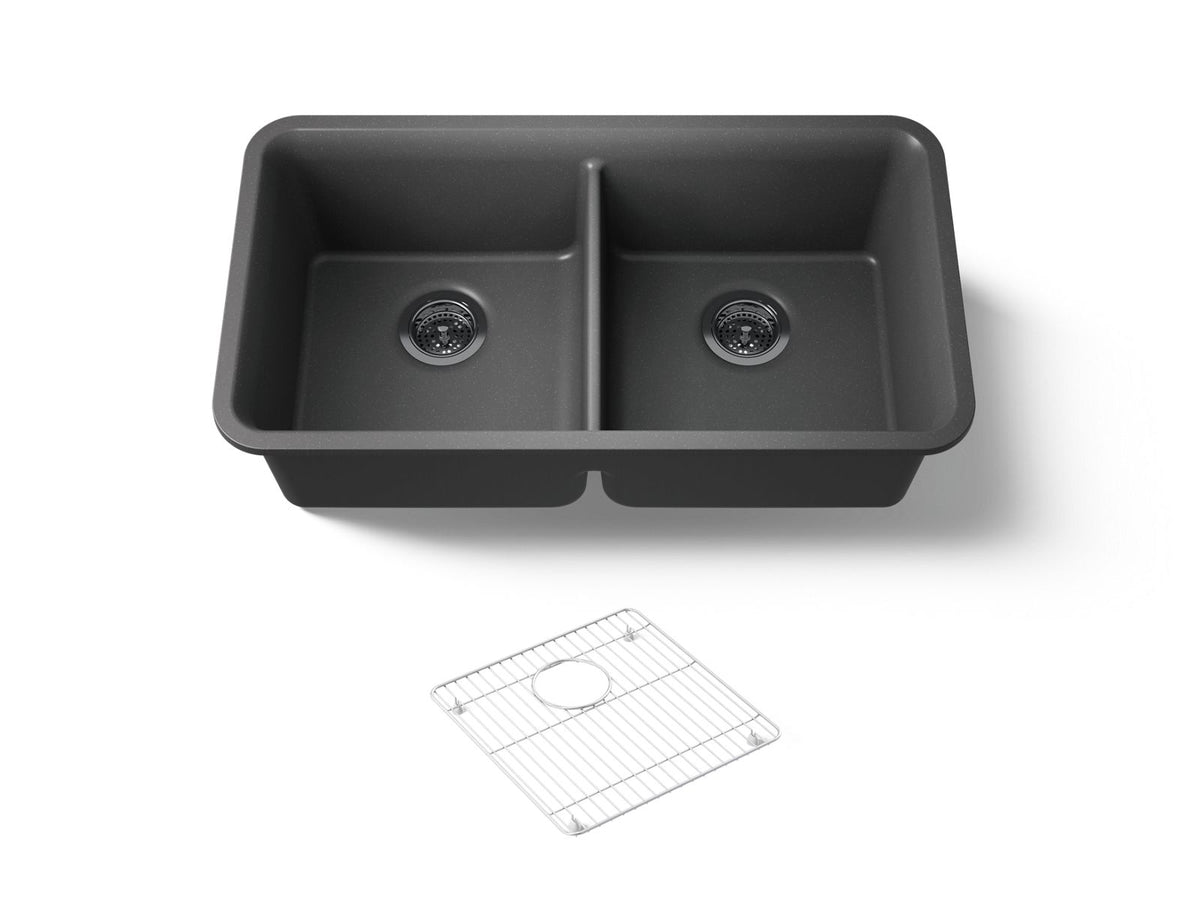 CAIRN UNDERMOUNT DBL EQUAL SINK W/RACK
