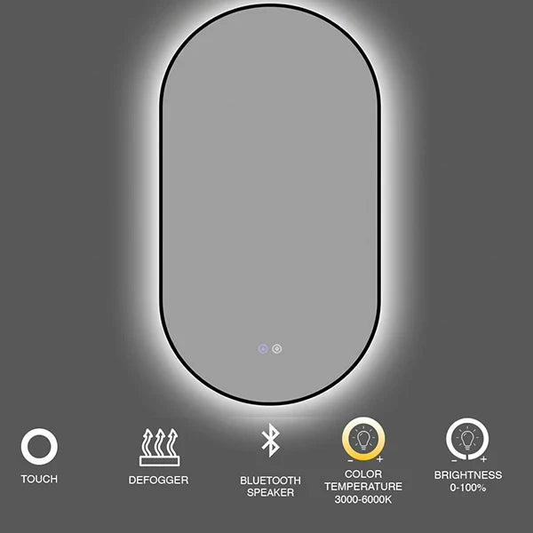 20" x 40" capsule framed LED mirror