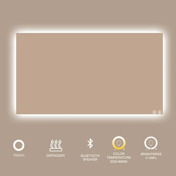 65" x 36" rectangular frameless LED mirror