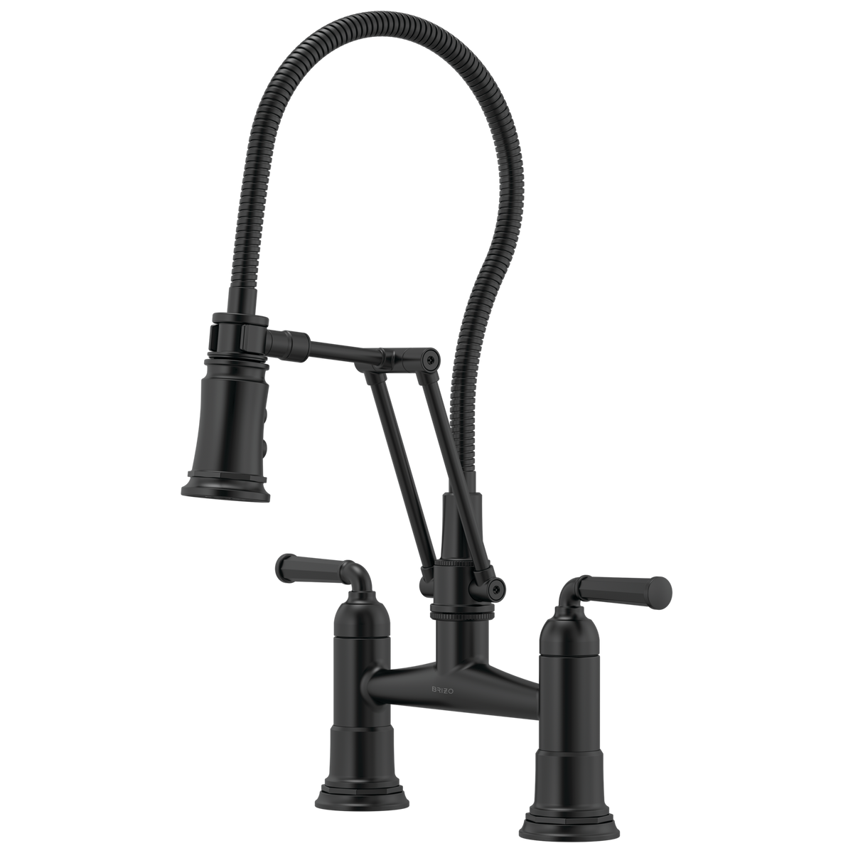 TWO HANDLE ARTICULATING BRIDGE FAUCET WITH FINISHED HOSE
