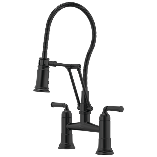 TWO HANDLE ARTICULATING BRIDGE FAUCET WITH FINISHED HOSE