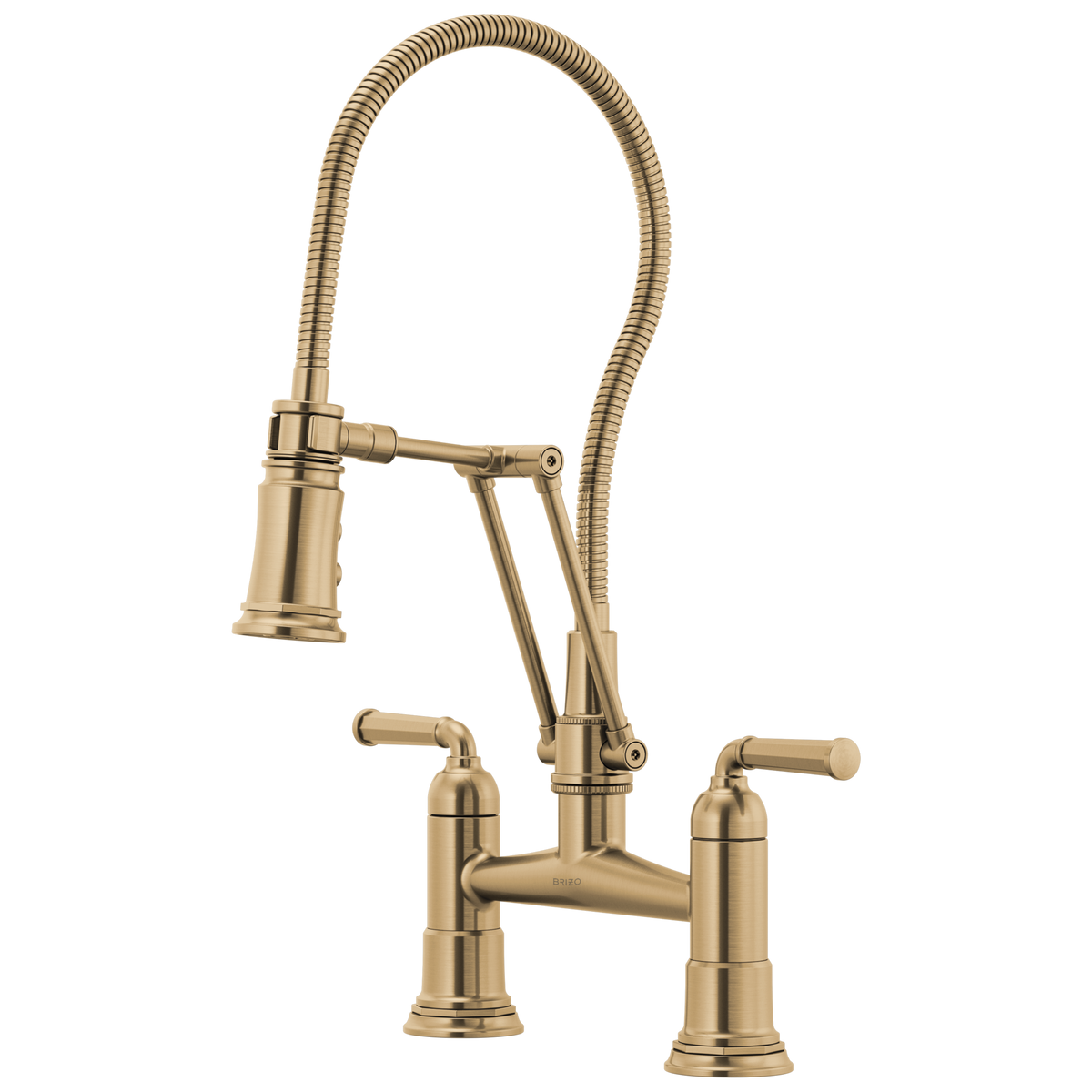 TWO HANDLE ARTICULATING BRIDGE FAUCET WITH FINISHED HOSE