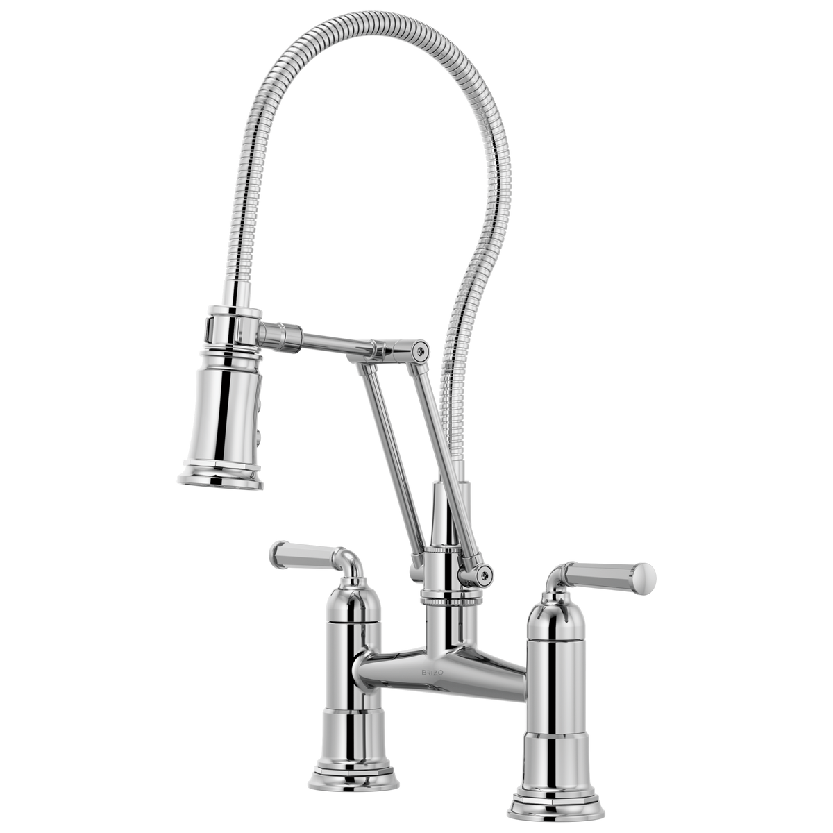 TWO HANDLE ARTICULATING BRIDGE FAUCET WITH FINISHED HOSE