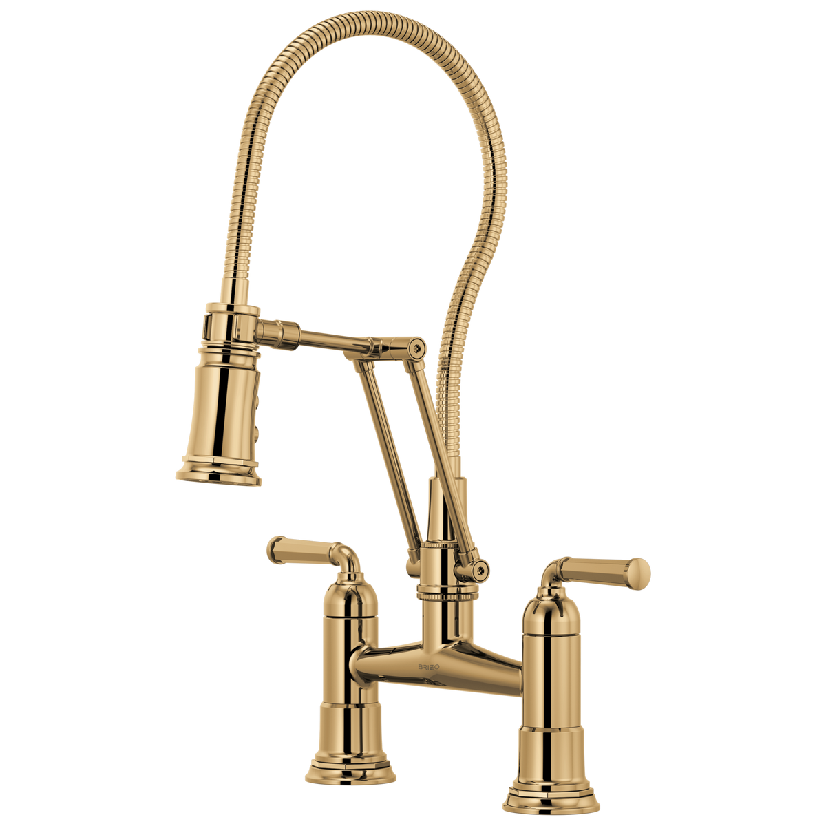 TWO HANDLE ARTICULATING BRIDGE FAUCET WITH FINISHED HOSE