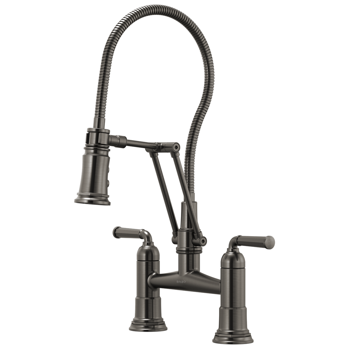 TWO HANDLE ARTICULATING BRIDGE FAUCET WITH FINISHED HOSE