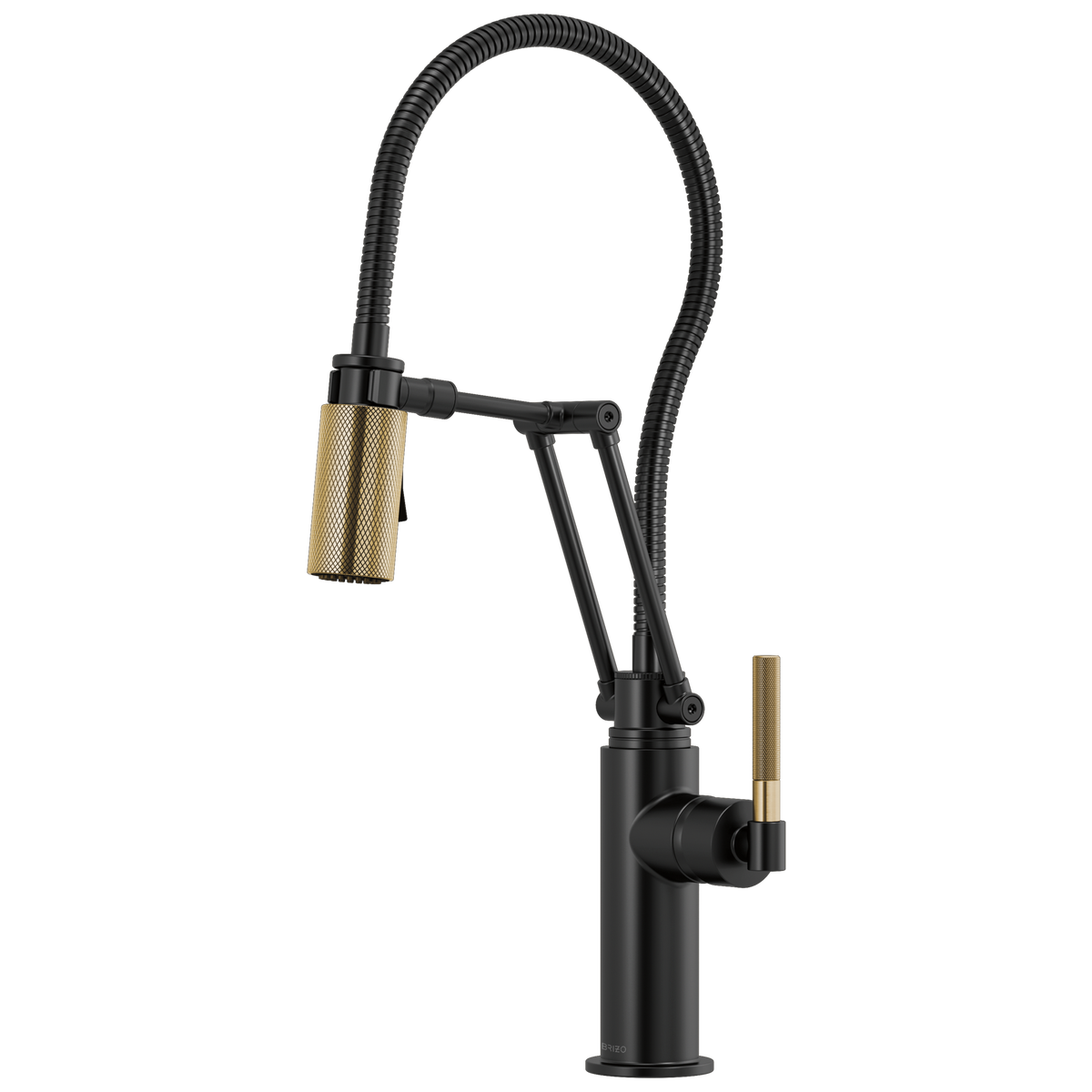 ARTICULATING FAUCET WITH KNURLED HANDLE AND FINISHED HOSE
