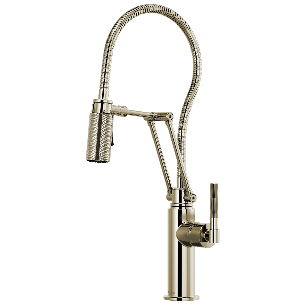 ARTICULATING FAUCET WITH KNURLED HANDLE AND FINISHED HOSE