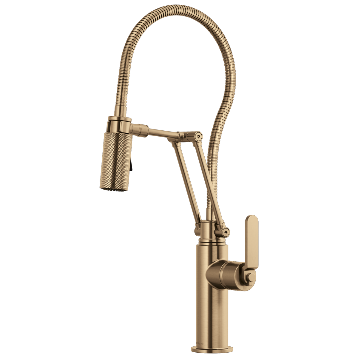 ARTICULATING FAUCET WITH INDUSTRIAL HANDLE AND FINISHED HOSE