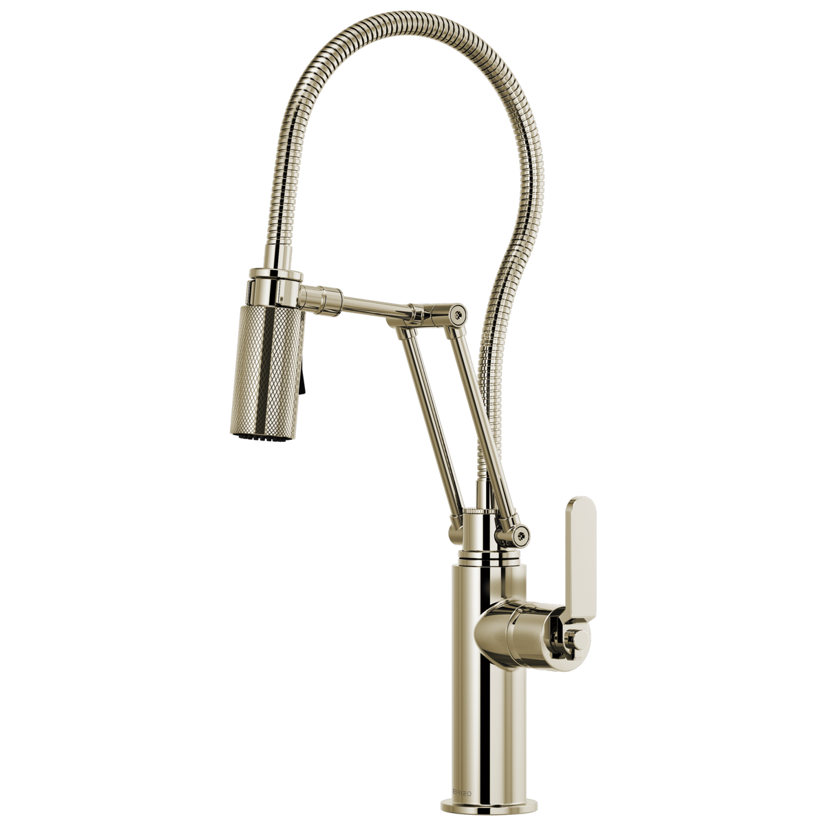 ARTICULATING FAUCET WITH INDUSTRIAL HANDLE AND FINISHED HOSE