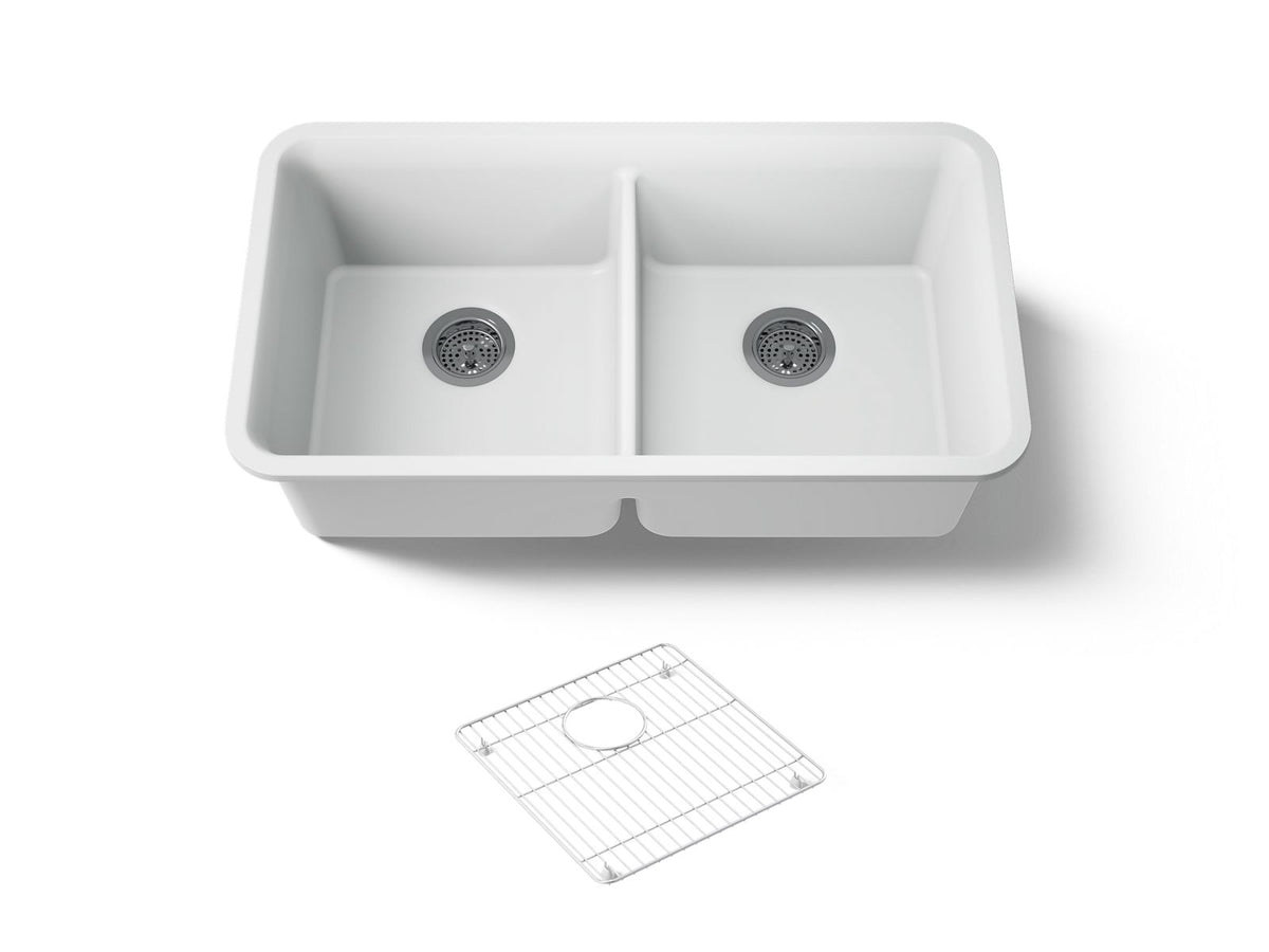 CAIRN UNDERMOUNT DBL EQUAL SINK W/RACK