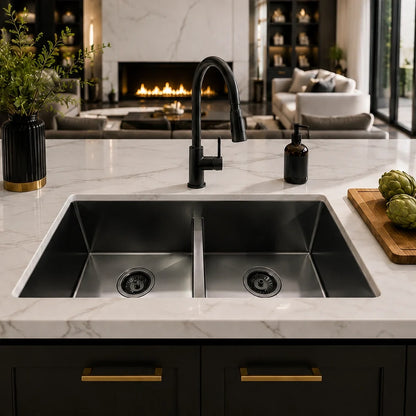 32" Low Divide Undermount Double Bowl Kitchen Sink