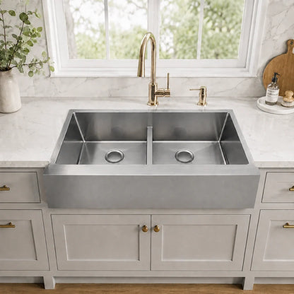 35" Undermount Double Bowl Farmhouse Kitchen Sink