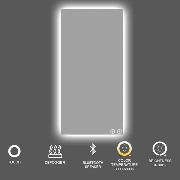 24" x 48" rectangular frameless LED mirror