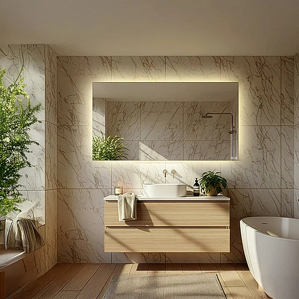 65" x 36" rectangular frameless LED mirror