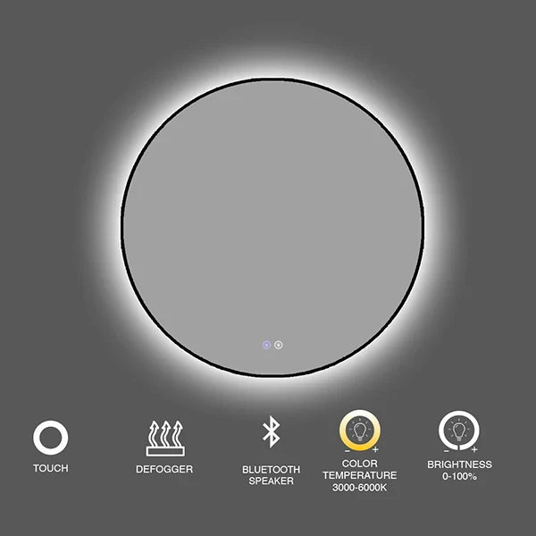 36" x 36" round framed LED mirror