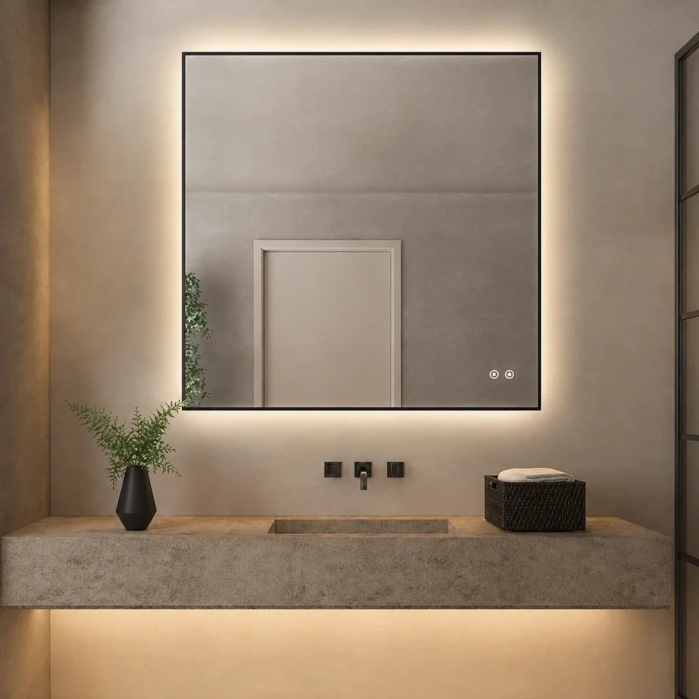 36" x 36" rectangular framed LED mirror