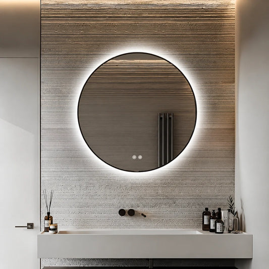 24" x 24" round framed LED mirror