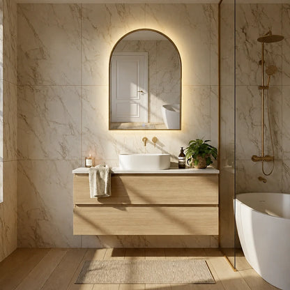 28" x 35" arched framed LED mirror