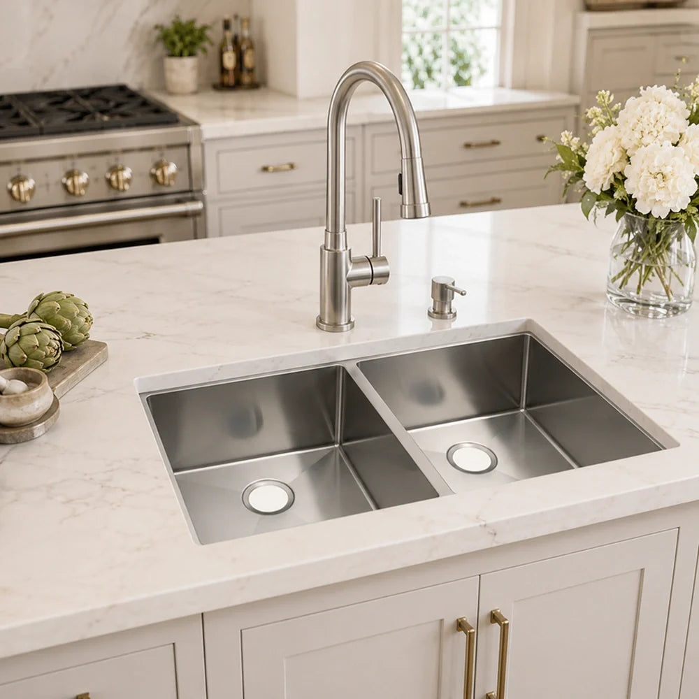 30" Undermount Double Bowl Kitchen Sink