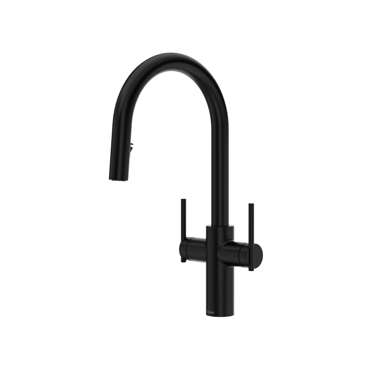 Lateral Two Handle Pull-Down Kitchen Faucet With C-Spout