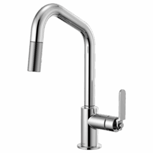 Pull-Down Faucet with Angled Spout and Industrial Handle