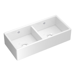Ribchester Fluted Apron Front Double Bowl Fireclay Kitchen Sink - White | Model Number: RB3118WH