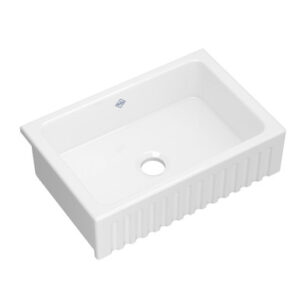 Bowland Fluted Apron Front Single Bowl Fireclay Kitchen Sink - White | Model Number: BL3121WH