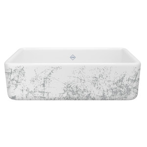 33 Inch Lancaster White Single Bowl Farmhouse Apron Front Fireclay Kitchen Sink With Metallic Design - Gold | Model Number: RC3318WHMTGO